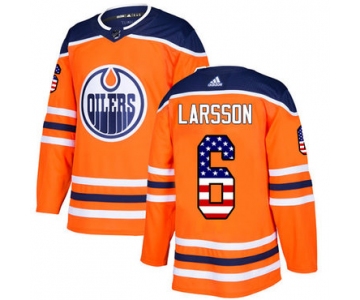 Adidas Oilers #6 Adam Larsson Orange Home Authentic USA Flag Stitched NHL Jersey