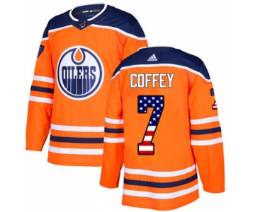 Adidas Oilers #7 Paul Coffey Orange Home Authentic USA Flag Stitched NHL Jersey