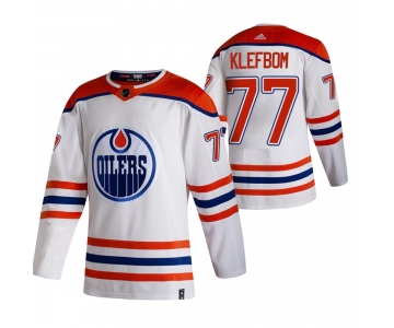 Edmonton Oilers #77 Oscar Klefblom White Men's Adidas 2020-21 Reverse Retro Alternate NHL Jersey