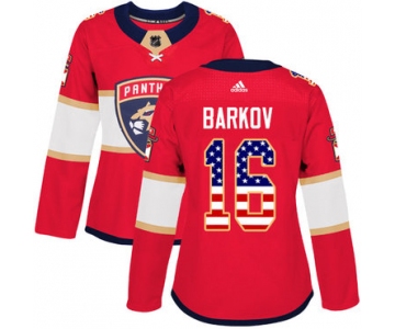 Adidas Florida Panthers #16 Aleksander Barkov Red Home Authentic USA Flag Women's Stitched NHL Jersey