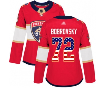 Panthers #72 Sergei Bobrovsky Red Home Authentic USA Flag Women's Stitched Hockey Jersey