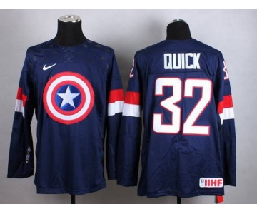 2015 Men's Team USA #32 Jonathan Quick Captain America Fashion Navy Blue Jersey