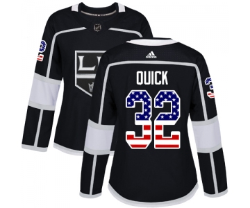 Adidas Los Angeles Kings #32 Jonathan Quick Black Home Authentic USA Flag Women's Stitched NHL Jersey