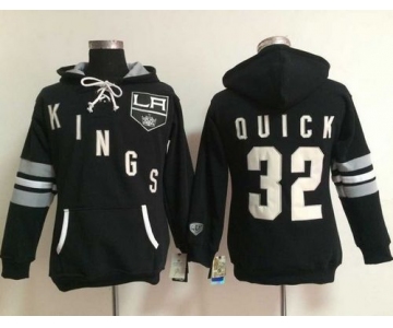 Los Angeles Kings #32 Jonathan Quick Black Women's Old Time Heidi Hoodie