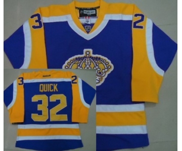 Los Angeles Kings #32 Jonathan Quick Purple With Yellow Jersey