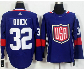 Men's Team USA #32 Jonathan Quick Navy Blue 2016 World Cup of Hockey Game Jersey