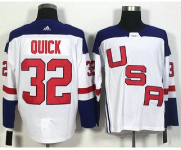 Men's Team USA #32 Jonathan Quick White 2016 World Cup of Hockey Game Jersey