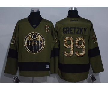 Men's Edmonton Oilers #99 Wayne Gretzky Green Salute to Service Stitched NHL Reebok Hockey Jersey