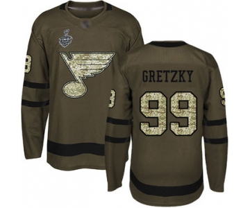 Men's St. Louis Blues #99 Wayne Gretzky Green Salute to Service 2019 Stanley Cup Final Bound Stitched Hockey Jersey
