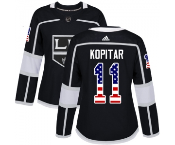 Adidas Los Angeles Kings #11 Anze Kopitar Black Home Authentic USA Flag Women's Stitched NHL Jersey