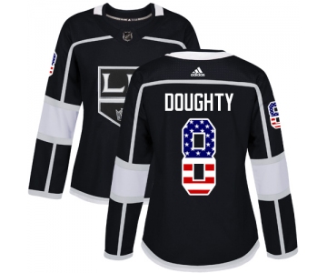 Adidas Los Angeles Kings #8 Drew Doughty Black Home Authentic USA Flag Women's Stitched NHL Jersey