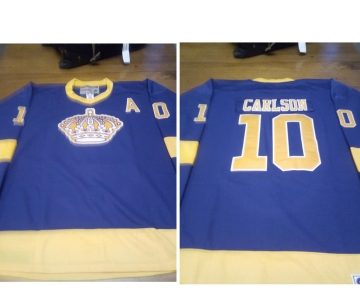 Men's Los Angeles Kings #10 Carlson Purple Yellow CCM Throwback Jersey