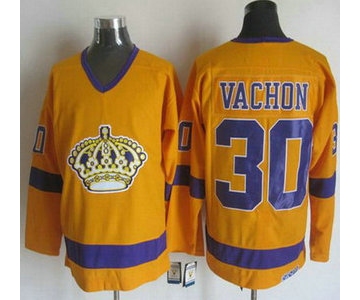 Men's Los Angeles Kings #30 Rogie Vachon 1970-71 Yellow CCM Vintage Throwback Jersey
