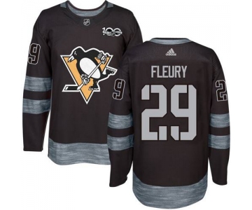 Men's Pittsburgh Penguins #29 Marc-Andre Fleury Black 100th Anniversary Stitched NHL 2017 adidas Hockey Jersey
