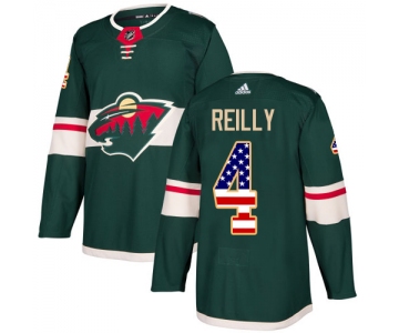 Adidas Wild #4 Mike Reilly Green Home Authentic USA Flag Stitched NHL Jersey