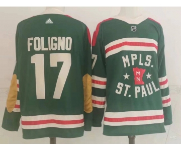 Men Minnesota Wild 17 Foligno Green Classic Edition 2022 Adidas NHL Jersey