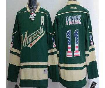 Men's Minnesota Wild #11 Zach Parise Reebok Green Alternate NHL USA Flag Fashion Jersey