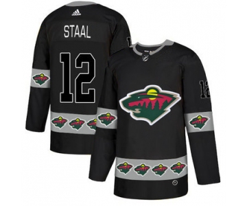 Men's Minnesota Wild #12 Eric Staal Black Team Logos Fashion Adidas Jersey
