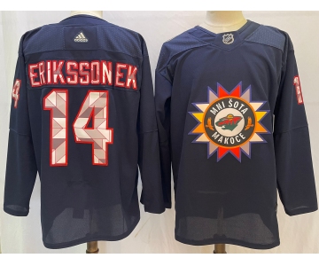 Men's Minnesota Wild #14 Joel Eriksson Ek 2022 Navy Native American Heritage Day Stitched Jersey