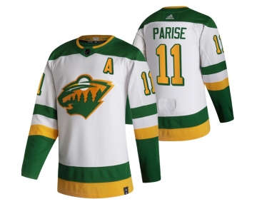Minnesota Wild #11 Zach Parise White Men's Adidas 2020-21 Reverse Retro Alternate NHL Jersey