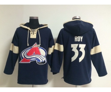 2014 Old Time Hockey Colorado Avalanche #33 Patrick Roy Navy Blue Hoodie