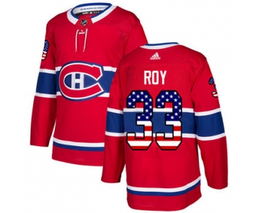 Adidas Canadiens #33 Patrick Roy Red Home Authentic USA Flag Stitched NHL Jersey