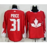 Men's Team Canada #31 Carey Price Red 2016 World Cup of Hockey Game Jersey