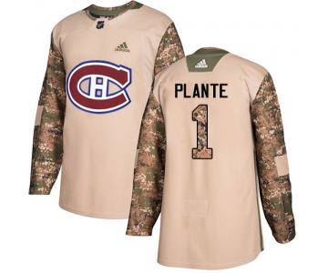 Adidas Canadiens #1 Jacques Plante Camo Authentic 2017 Veterans Day Stitched NHL Jersey