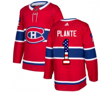 Adidas Canadiens #1 Jacques Plante Red Home Authentic USA Flag Stitched NHL Jersey