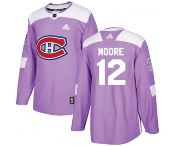 Adidas Canadiens #12 Dickie Moore Purple Authentic Fights Cancer Stitched NHL Jersey