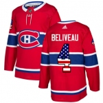 Adidas Canadiens #4 Jean Beliveau Red Home Authentic USA Flag Stitched NHL Jersey