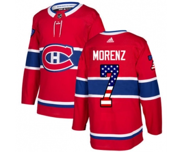 Adidas Canadiens #7 Howie Morenz Red Home Authentic USA Flag Stitched NHL Jersey