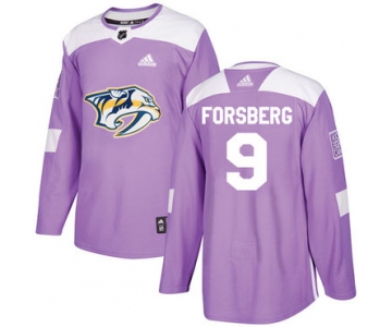 Adidas Nashville Predators #9 Filip Forsberg Purple Authentic Fights Cancer Stitched Youth NHL Jersey