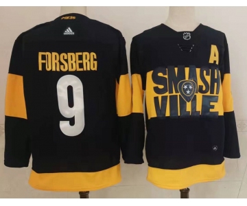 Men's Nashville Predators #9 Filip Forsberg Black 2022 Stadium Series adidas Stitched NHL Jersey