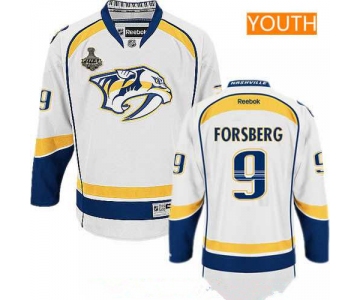 Youth Nashville Predators #9 Filip Forsberg White 2017 Stanley Cup Finals Patch Stitched NHL Reebok Hockey Jersey