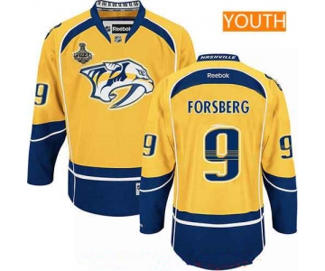 Youth Nashville Predators #9 Filip Forsberg Yellow 2017 Stanley Cup Finals Patch Stitched NHL Reebok Hockey Jersey