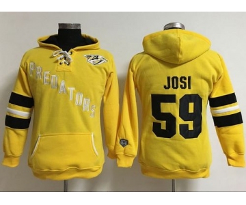 Nashville Predators #59 Roman Josi Yellow Women's Old Time Heidi Hoodie NHL Hoodie