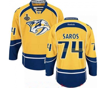 Men's Nashville Predators #74 Juuse Saros Yellow 2017 Stanley Cup Finals Patch Stitched NHL Reebok Hockey Jersey