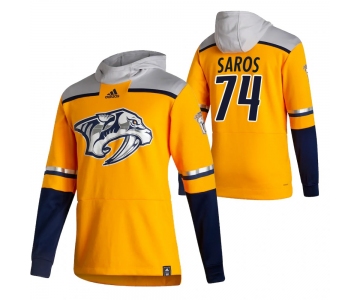 Nashville Predators #74 Juuse Saros Adidas Reverse Retro Pullover Hoodie Gold