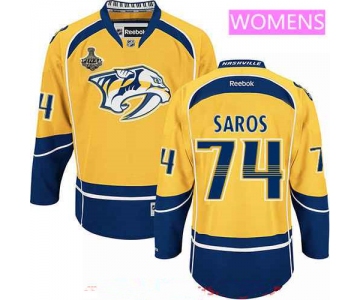 Women's Nashville Predators #74 Juuse Saros Yellow 2017 Stanley Cup Finals Patch Stitched NHL Reebok Hockey Jersey