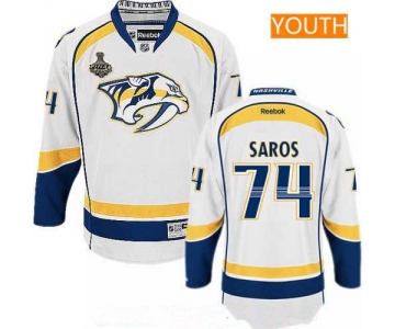 Youth Nashville Predators #74 Juuse Saros White 2017 Stanley Cup Finals Patch Stitched NHL Reebok Hockey Jersey