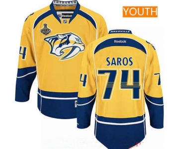 Youth Nashville Predators #74 Juuse Saros Yellow 2017 Stanley Cup Finals Patch Stitched NHL Reebok Hockey Jersey