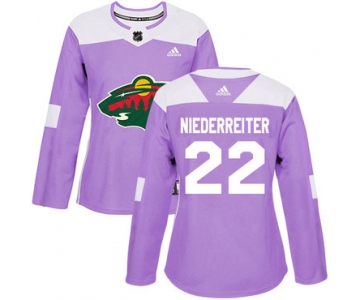 Adidas Minnesota Wild #22 Nino Niederreiter Purple Authentic Fights Cancer Women's Stitched NHL Jersey