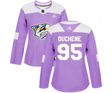Nashville Predators #95 Matt Duchene Purple Authentic Fights Cancer Women's Stitched Hockey Jersey