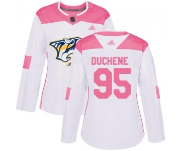 Nashville Predators #95 Matt Duchene White Pink Authentic Fashion Women's Stitched Hockey Jersey