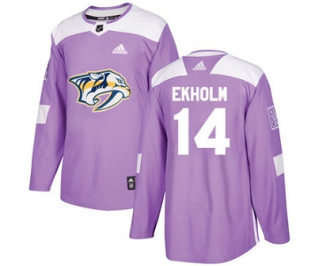 Adidas Predators #14 Mattias Ekholm Purple Authentic Fights Cancer Stitched NHL Jersey