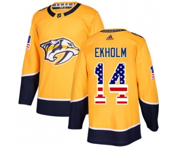 Adidas Predators #14 Mattias Ekholm Yellow Home Authentic USA Flag Stitched NHL Jersey