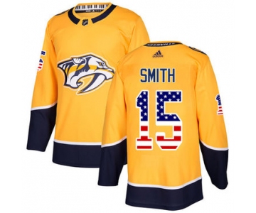 Adidas Predators #15 Craig Smith Yellow Home Authentic USA Flag Stitched NHL Jersey