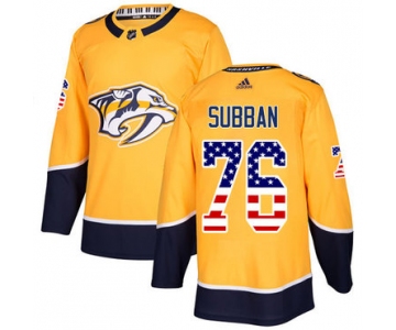 Adidas Predators #76 P.K Subban Yellow Home Authentic USA Flag Stitched NHL Jersey