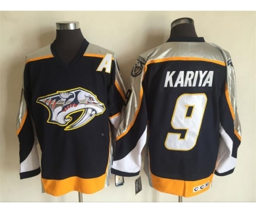 Men's Nashville Predators #9 Paul Kariya Navy Blue 1998-99 Throwback Stitched NHL CCM Vintage Hockey Jersey